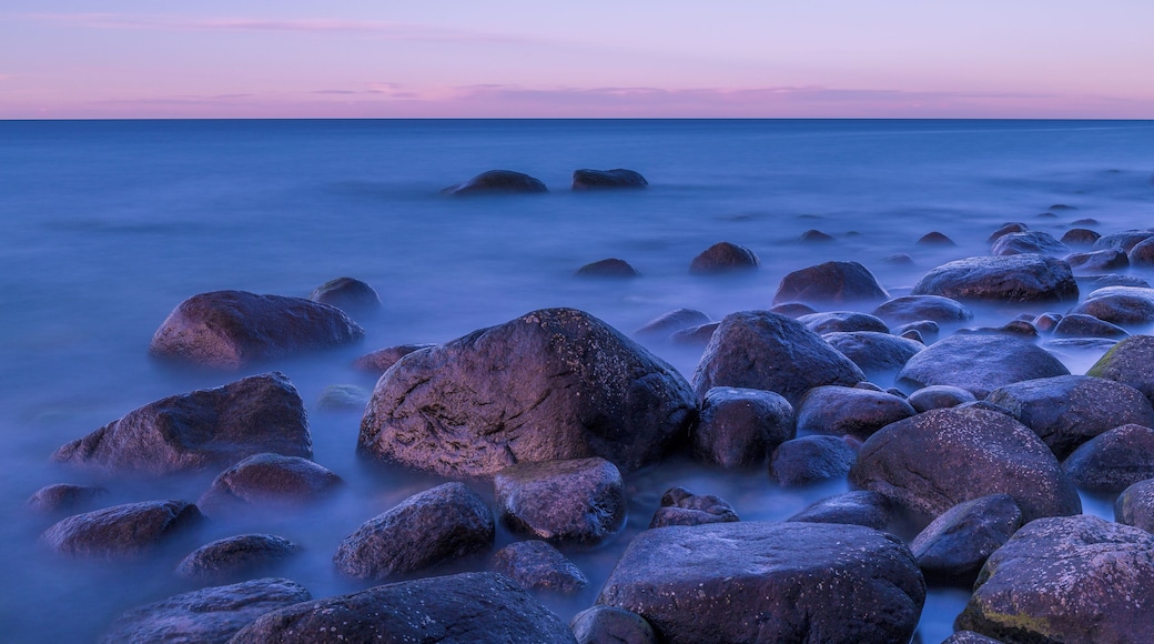 Sunset at the coast of the Isle of Rügen near Lohme. View towards east.