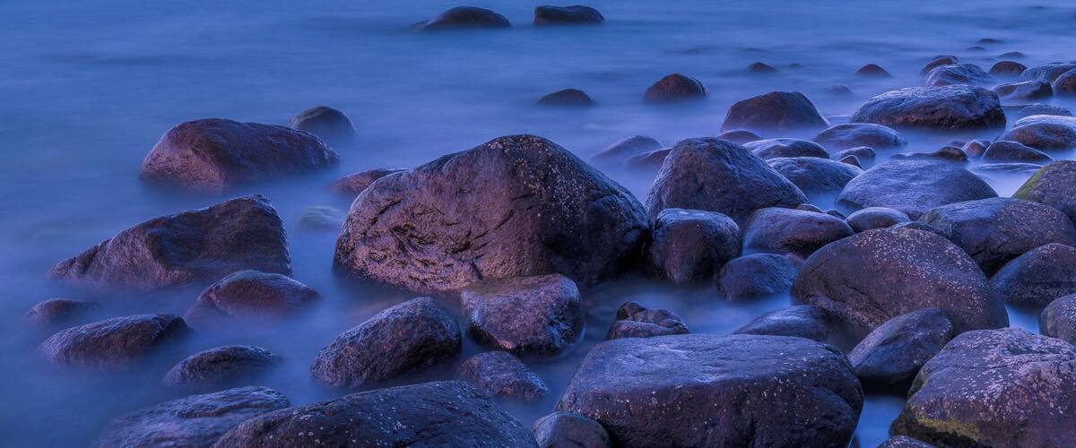 Sunset at the coast of the Isle of RĂŒgen near Lohme. View towards east.