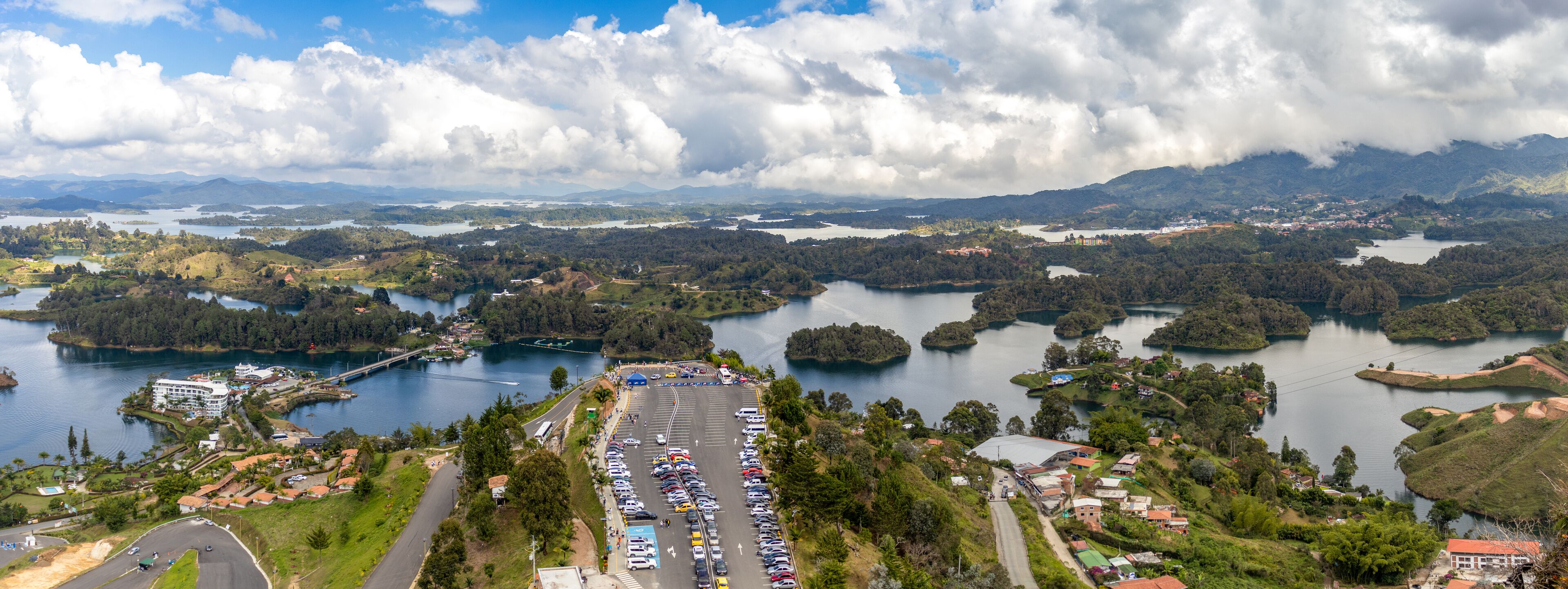 Panoramic View of Guatapé, Colombia with Scenic Lake