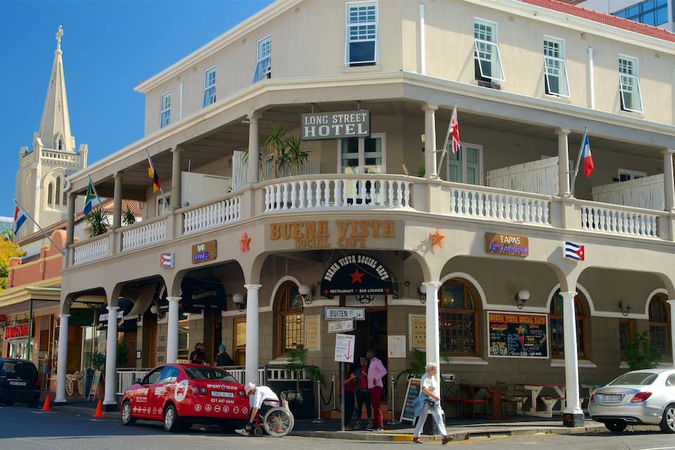 A building with a sign for 'Long Street Hotel' and 'Buena Vista Social Cafe'.