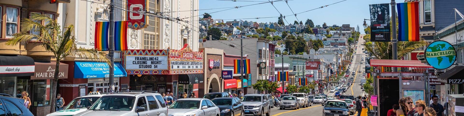 Castro Theatre showing a small town or village and street scenes
