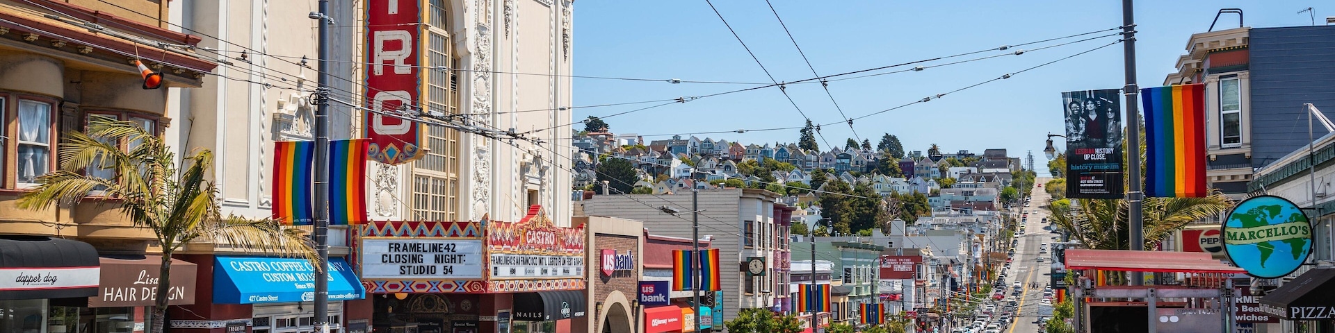 Castro Theatre showing a small town or village and street scenes