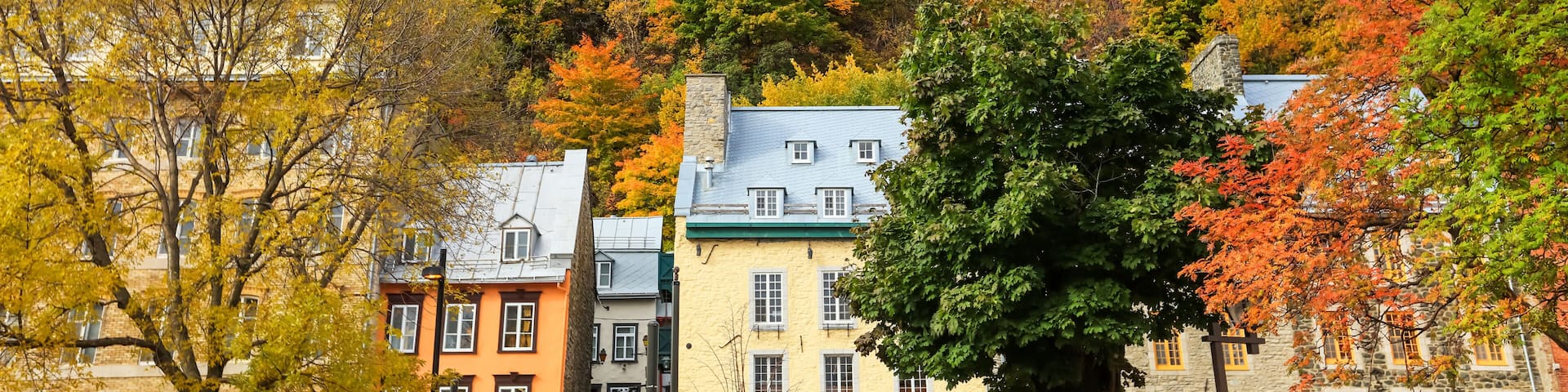 Quebec city landscape in autumn time with historic buildings