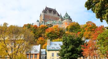 Quebec city landscape in autumn time with historic buildings