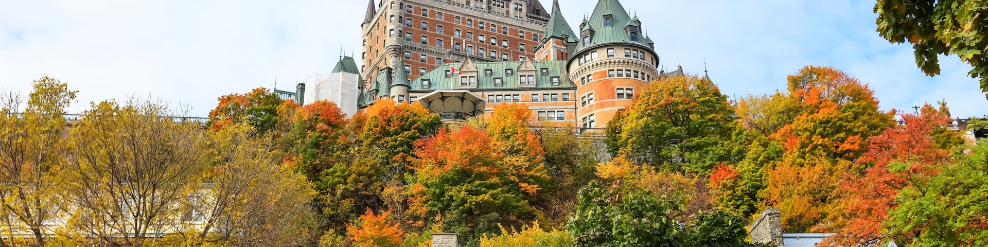 Quebec city landscape in autumn time with historic buildings