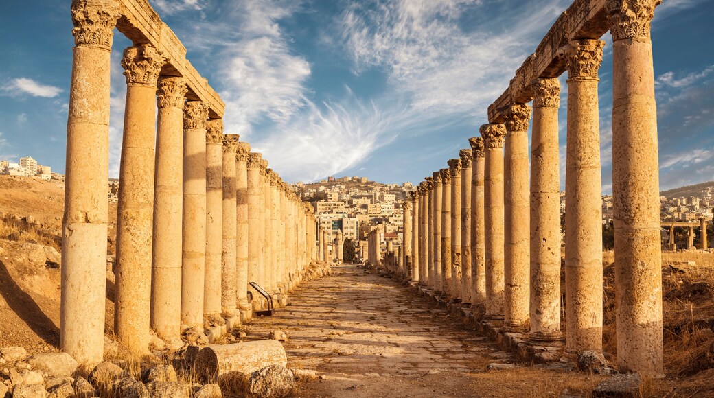 Columns of the cardo maximus, Ancient Roman city of Gerasa of Antiquity , modern Jerash, Jordan
