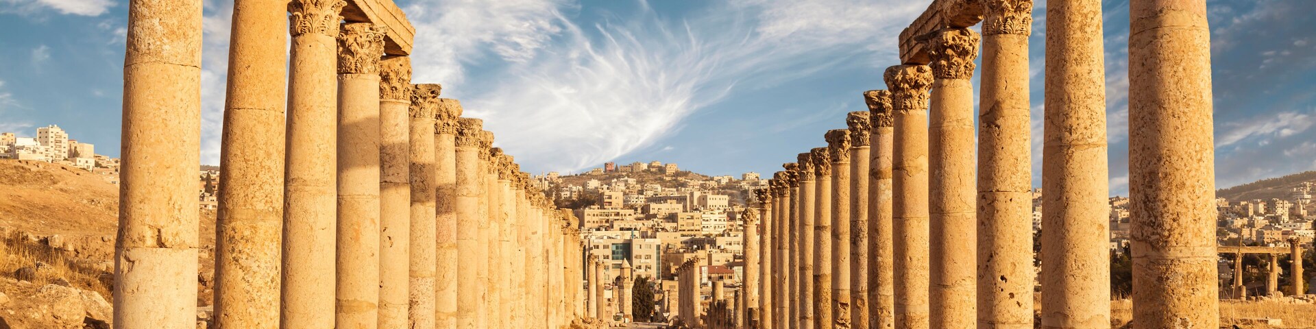 Columns of the cardo maximus, Ancient Roman city of Gerasa of Antiquity , modern Jerash, Jordan
