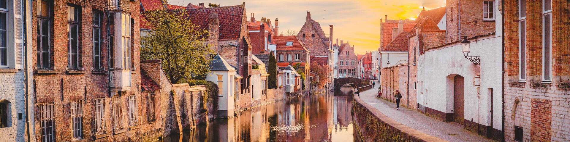 Historic city of Brugge at sunrise, Flanders, Belgium