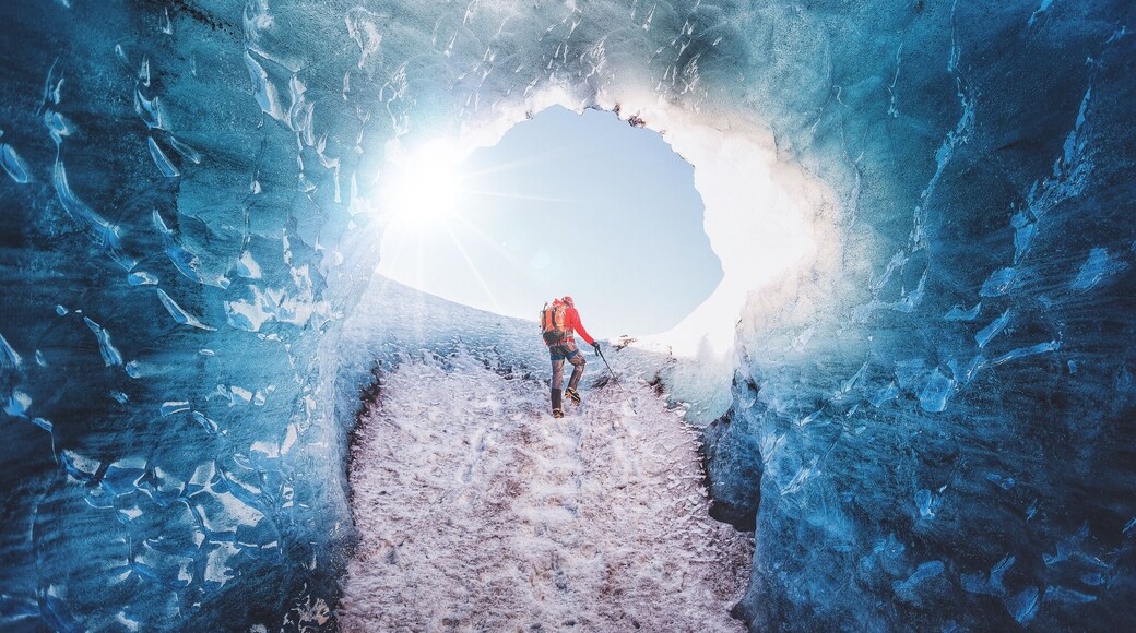 Ice climbing Sólheimajökull Glacier in Iceland. #BVSBLUE