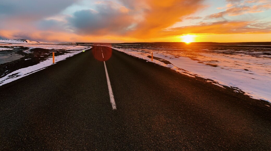 I will never forget this sunset. We had just left the last stop on our first day in Iceland and were already on a high from the amazing beauty we witnessed when we saw the sun setting on this lonely road. Of course I had to pull over and snap a pic #iceland #ringroad #OnTheRoad #expedia #travel #nature #roadtrip #sunset