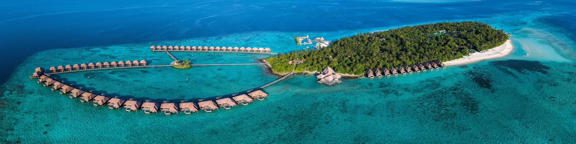 Aerial views of Gaafu Dhaalu Atoll Maguhdhuvaa Island, Maldives