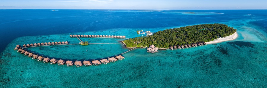 Aerial views of Gaafu Dhaalu Atoll Maguhdhuvaa Island, Maldives