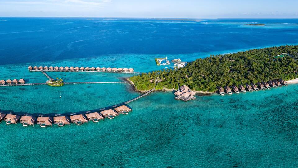Aerial views of Gaafu Dhaalu Atoll Maguhdhuvaa Island, Maldives