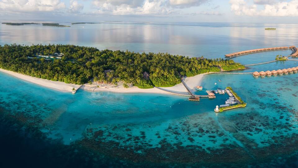 Aerial views of Gaafu Dhaalu Atoll Maguhdhuvaa Island, Maldives