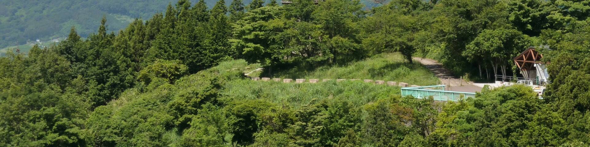 神奈川県道70号秦野清川線から見た菜の花台と富士山(神奈川県秦野市)。ヤビツ峠。