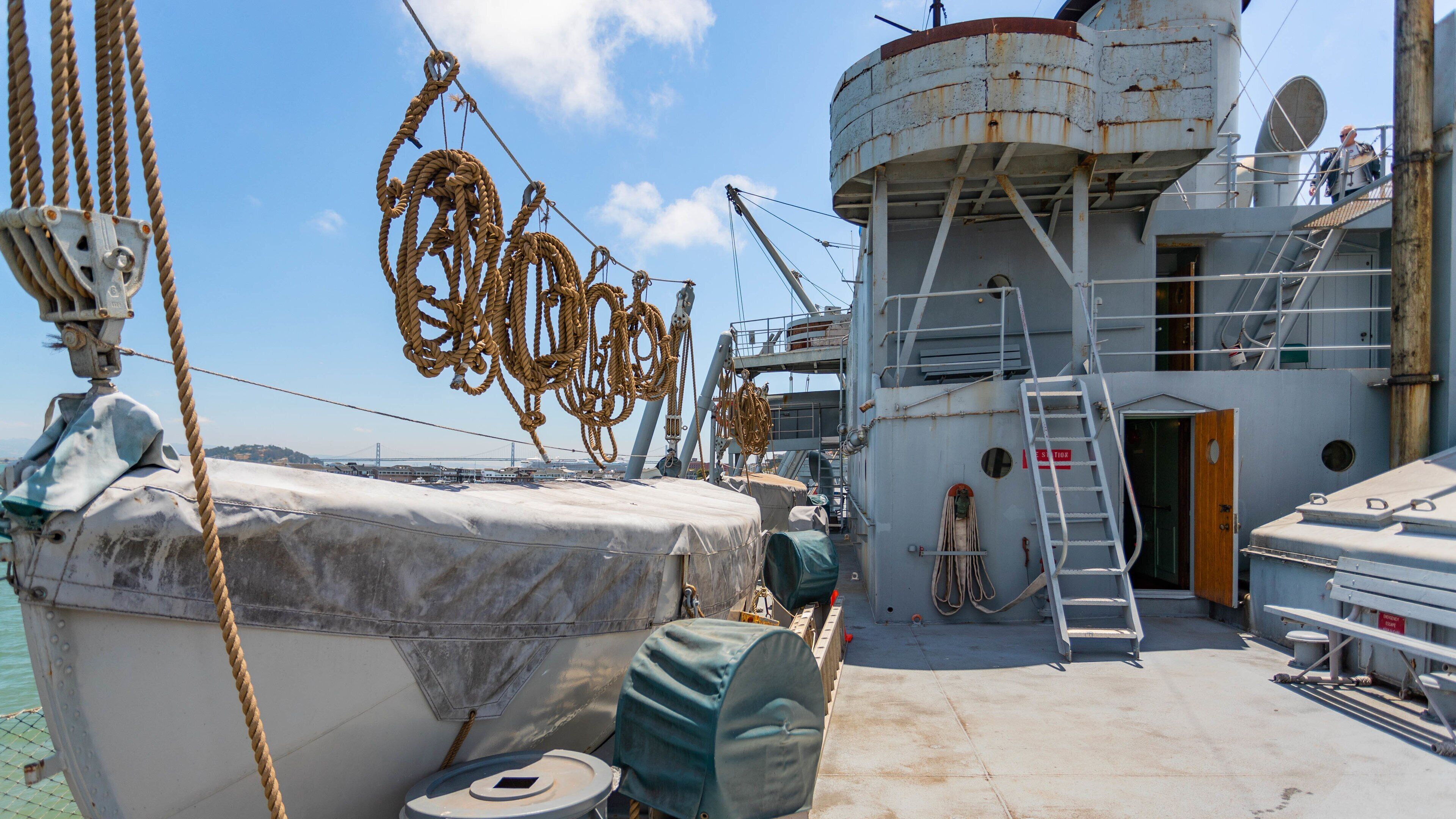 SS Jeremiah O\'Brien showing a marina