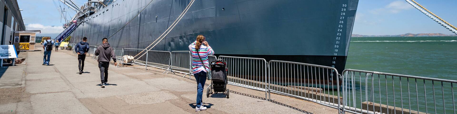 SS Jeremiah O\'Brien showing a marina
