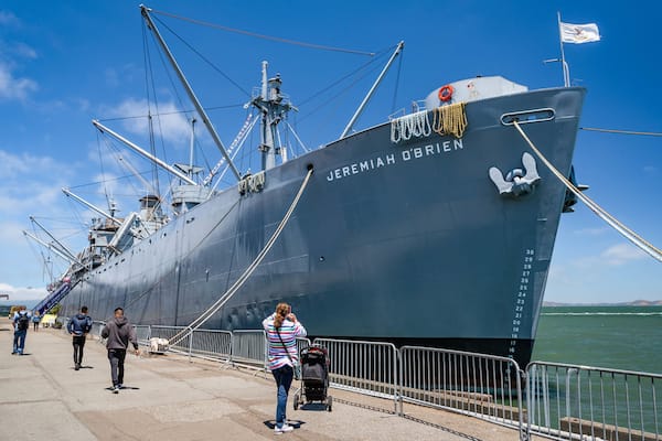 SS Jeremiah O\'Brien showing a marina