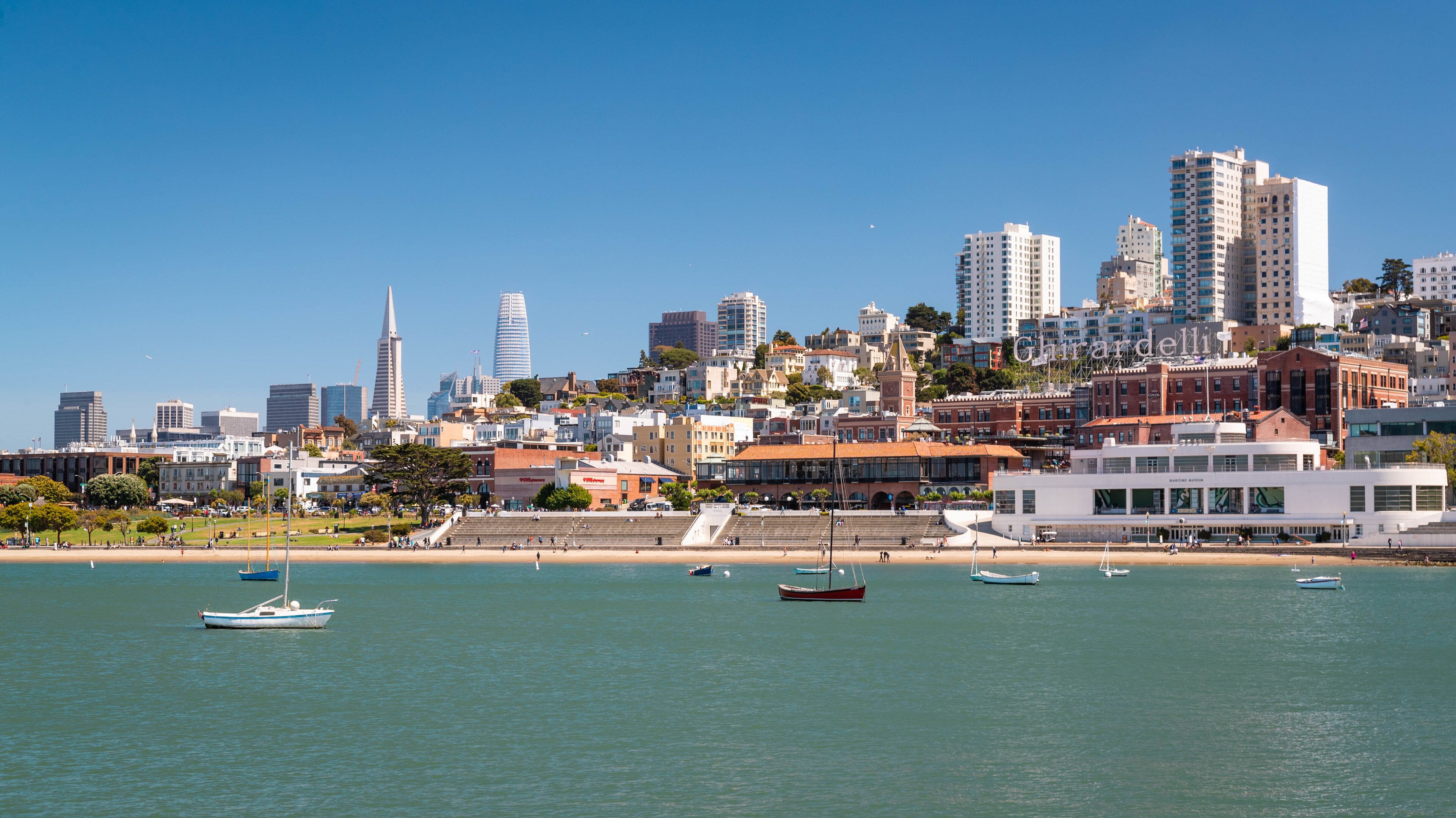 San Francisco Maritime National Historical Park featuring a city and a bay or harbor