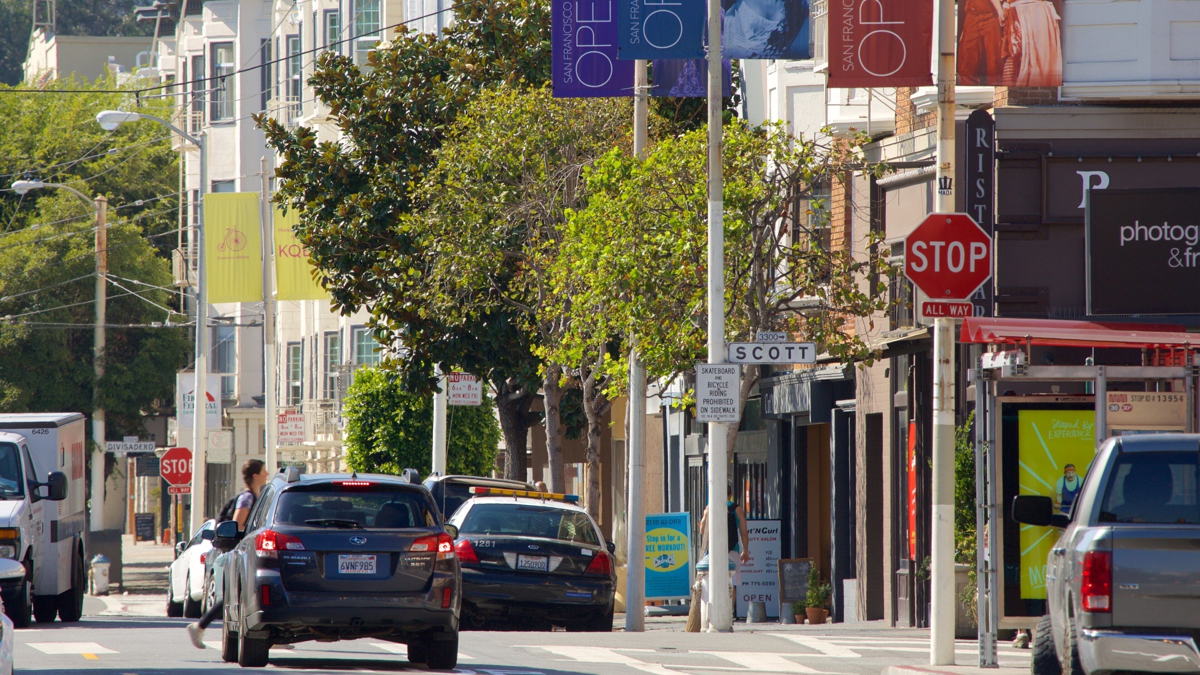 Cow Hollow og byder på gadeliv, en by og det centrale forretningsområde