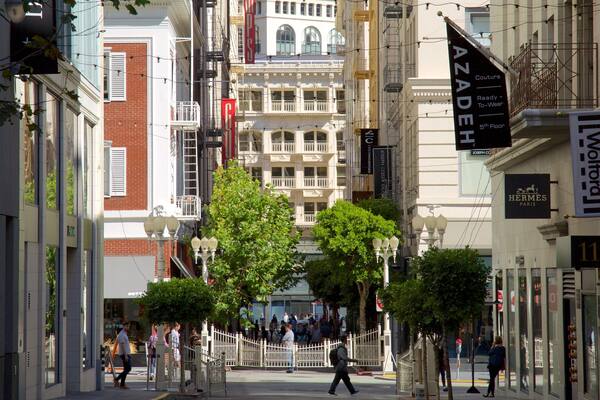 Maiden Lane showing central business district, a city and signage