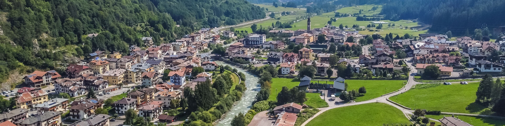 Pellizzano village situated at 925 m a.s.l. n the heart of an amazing natural landscape of Sole Valley, Trentino Alto Adige, northern Italy