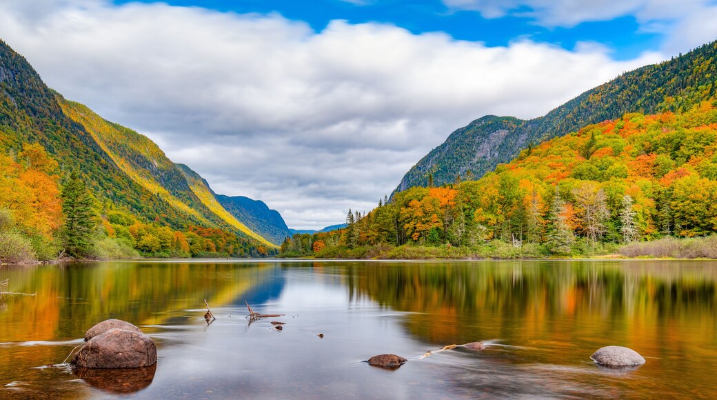 Wonderful and colorful Jacques-Cartier valley and its vibrant foliage at Fall, Jacques-Cartier national park, Quebec, Canada