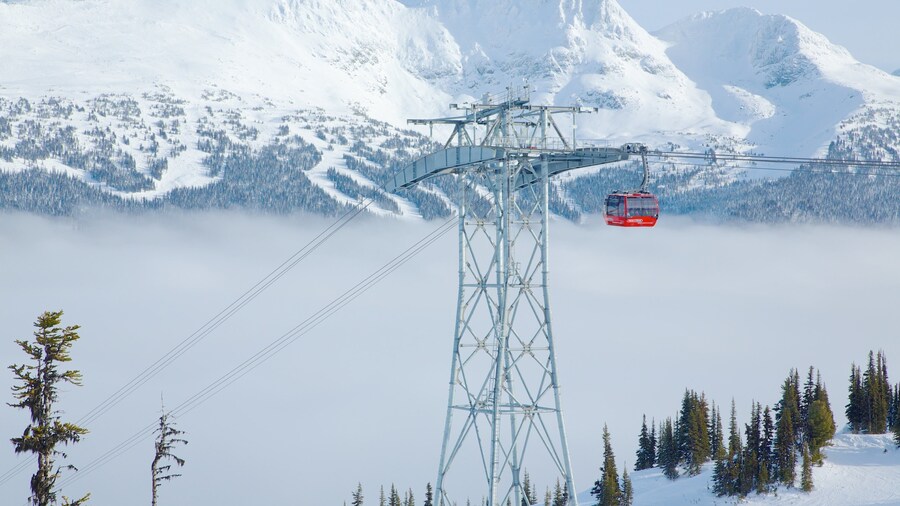 Peak 2 Peak Gondola bevat bergen, mist of nevel en een gondel