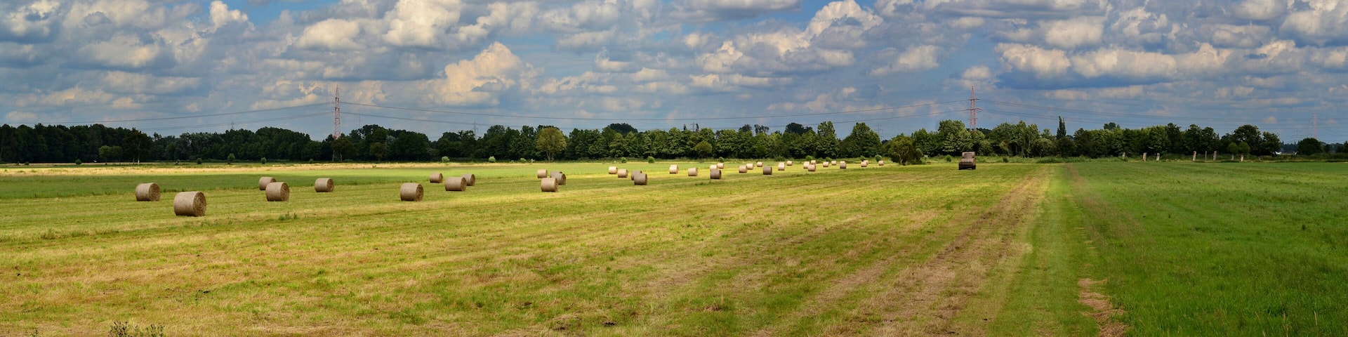 Heuballen in Seevetal, hinten Bahnstrom-Freileitungskreuzung der A1