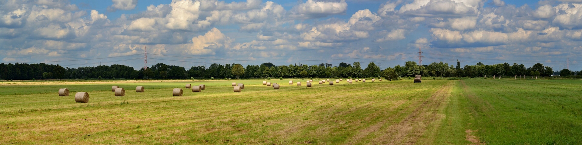 Heuballen in Seevetal, hinten Bahnstrom-Freileitungskreuzung der A1