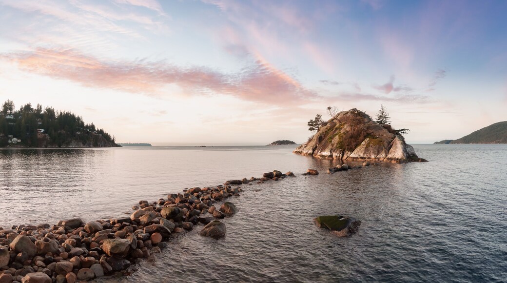 Aerial Panoramic View of Rocky Island on the Pacific Ocean West Coast.