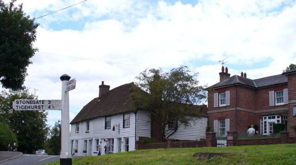 East End Burwash. White weatherboarding and the Old Police House stand together in this old Wealden village.