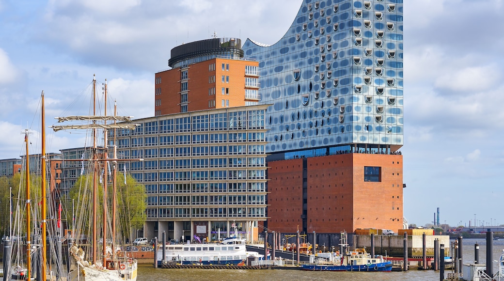 Elbphilharmonie concert hall in Hamurg with the boats marina on the front