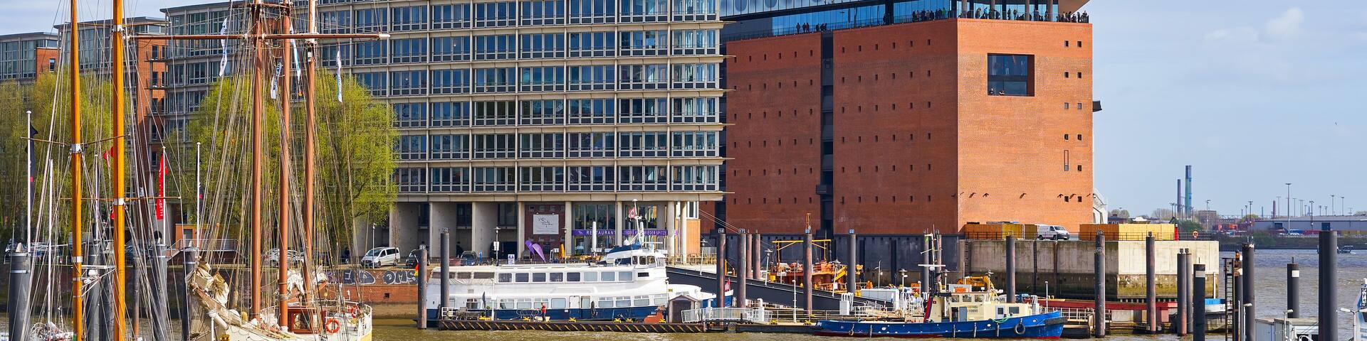 Elbphilharmonie concert hall in Hamurg with the boats marina on the front