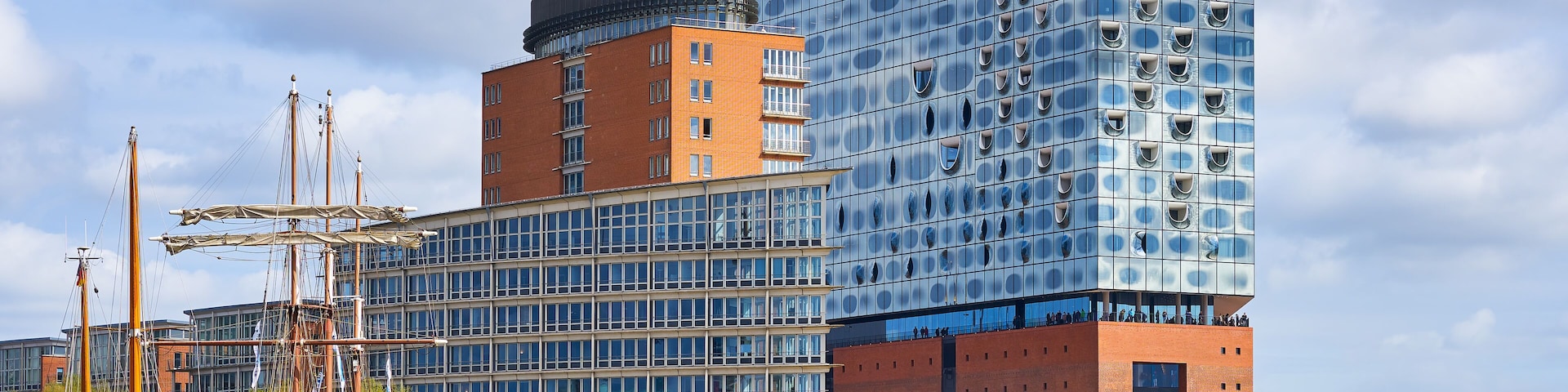 Elbphilharmonie concert hall in Hamurg with the boats marina on the front