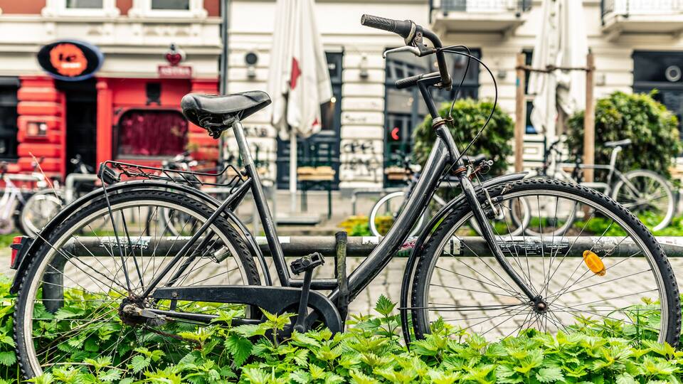 A parked vintage bicycle in the Schanzenviertel Neighborhood in Hamburg, Germany