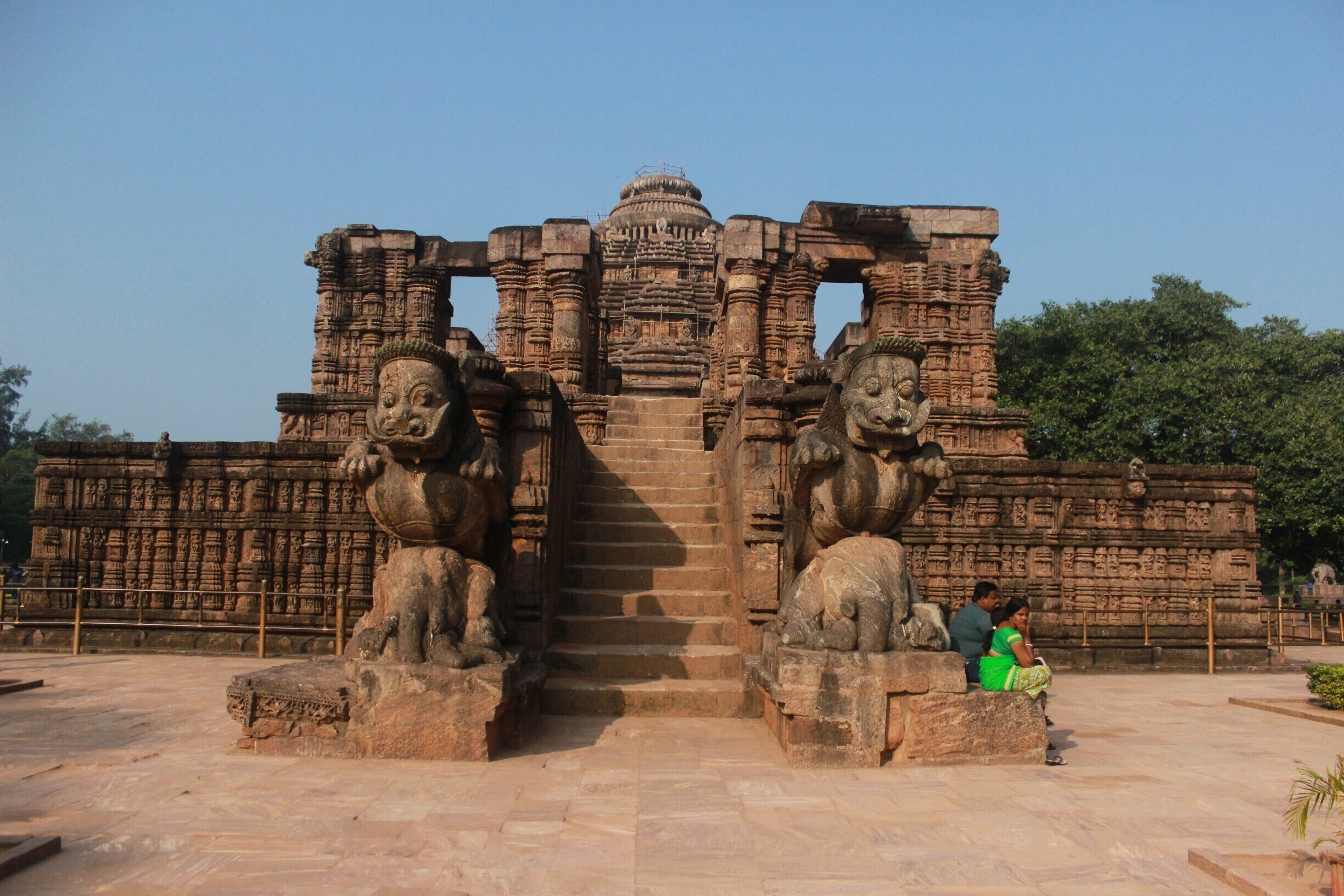 The sun temple at konark. The chariot of the Sun God is carried by 7 might horses who represent the 7 days of the week. It runs on 12 wheels - 6 on each side of the chariot representing the 12 months of the year. Each wheel is divided in 8 thick spokes and 8 thin spokes depicting the praharas or the different time of the day.
Even today the sun dial shows the exact time.