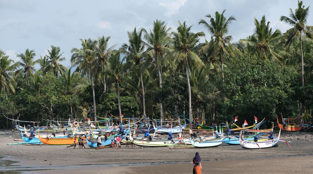 Indonesia Bali Pekutatan - Pantai Medewi - Outrigger fishing boat Medewi Beach