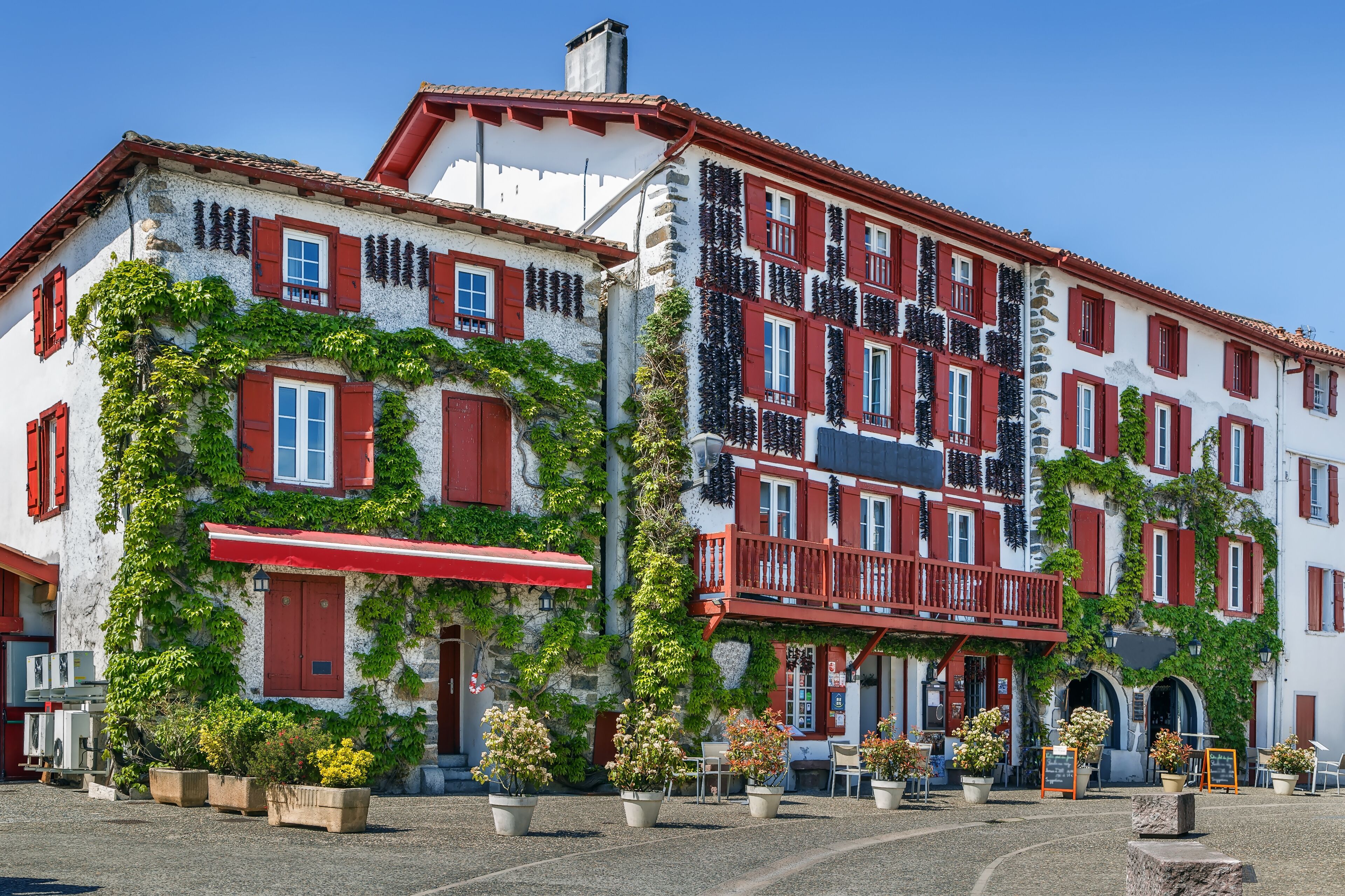 Street in  Espelette, Pyrenees-Atlantiques, France