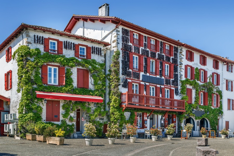 Street in Espelette, Pyrenees-Atlantiques, France