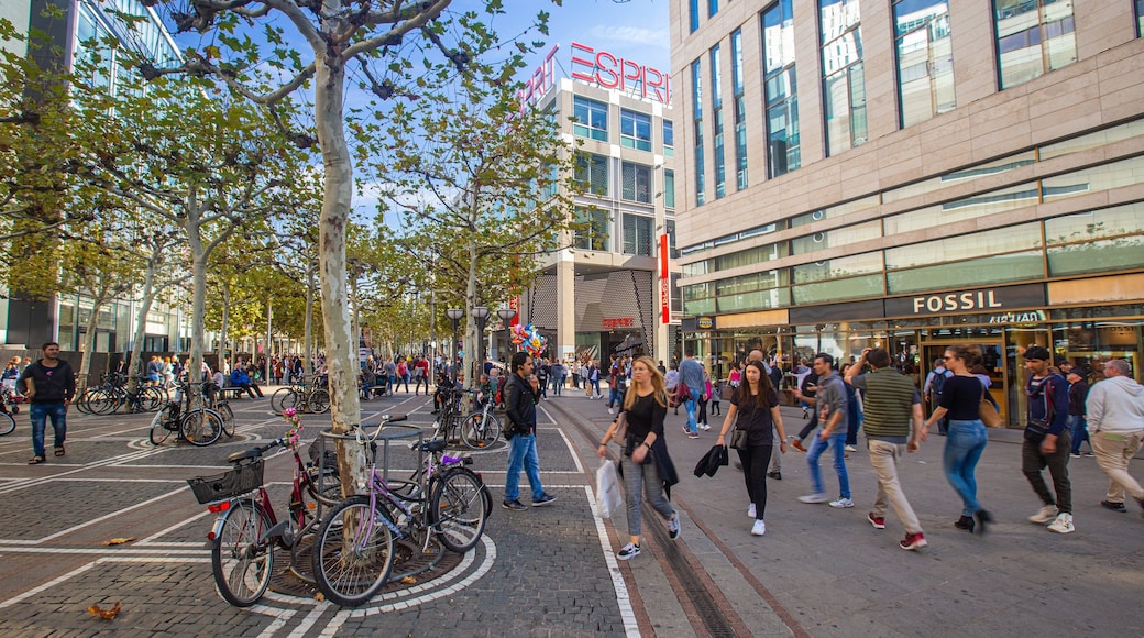 Zeil Shopping District showing a city and street scenes as well as a large group of people