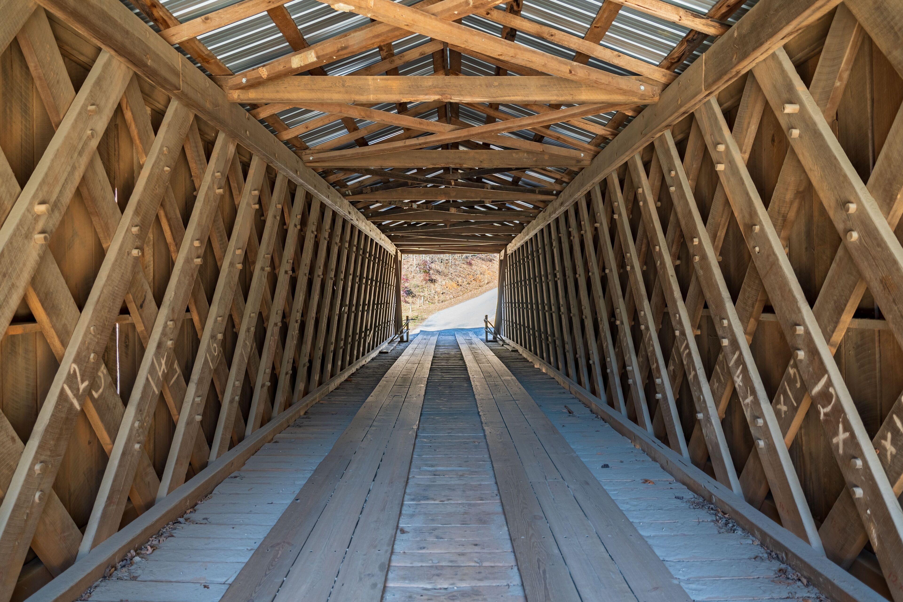 Interior of the elder mill covered bridge in Watkinsville, United States