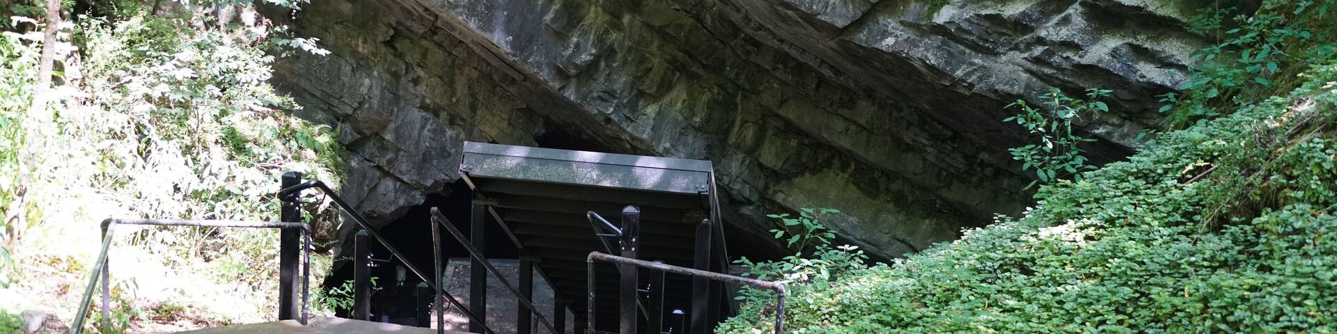 Steps leading down into Penn's Cave near Centre Hall, Pennsylvania, U.S.A
