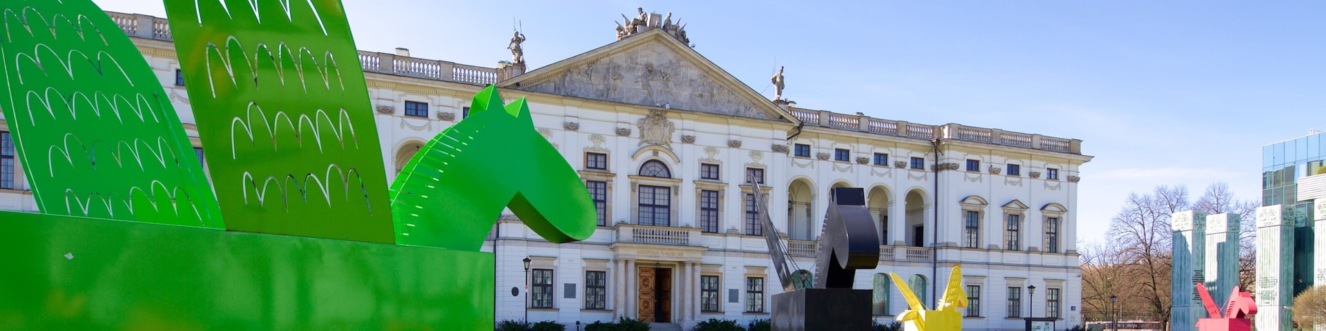 National Library of Poland showing outdoor art and a garden