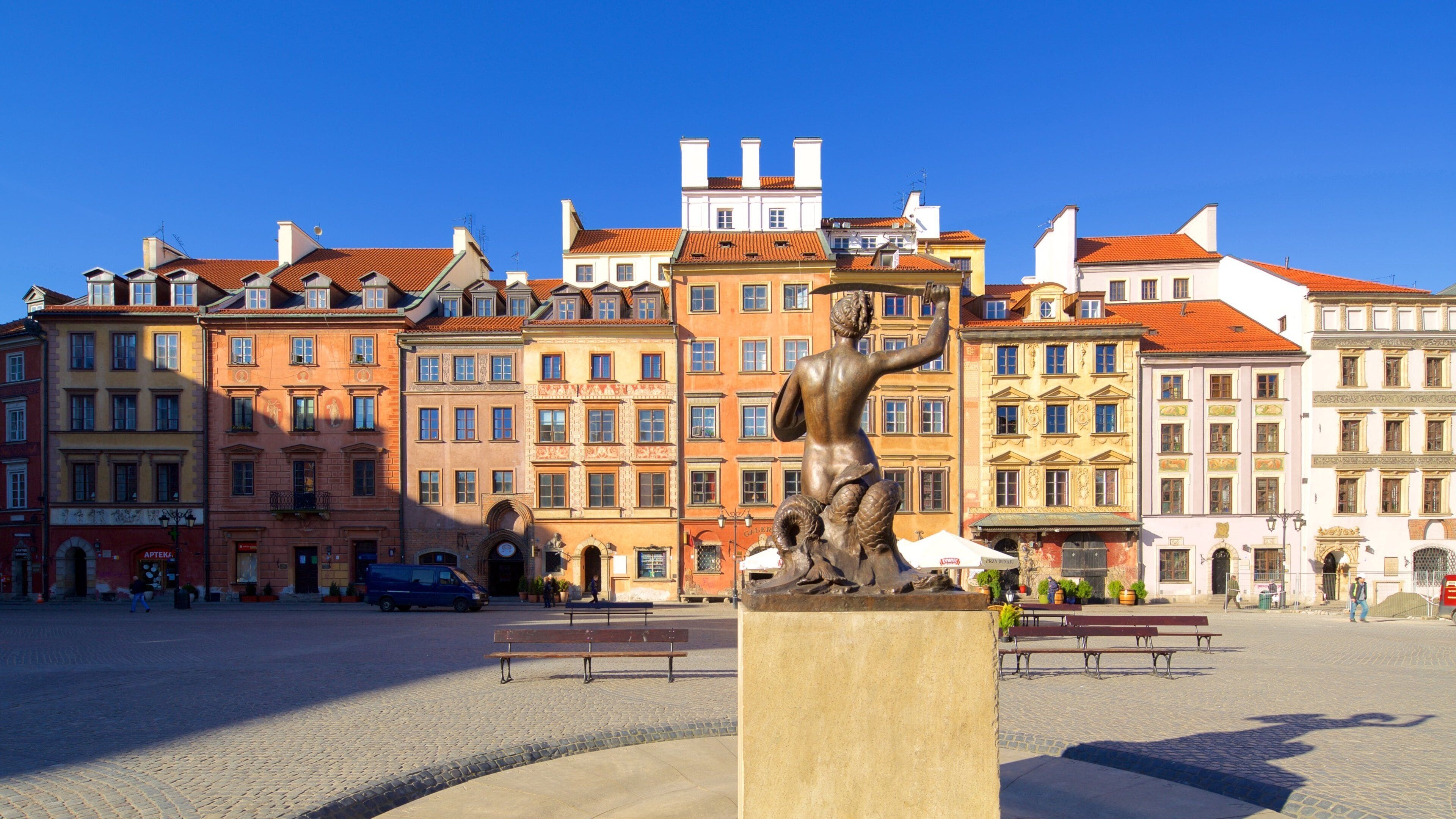 Warsaw Mermaid Statue which includes a statue or sculpture and a square or plaza
