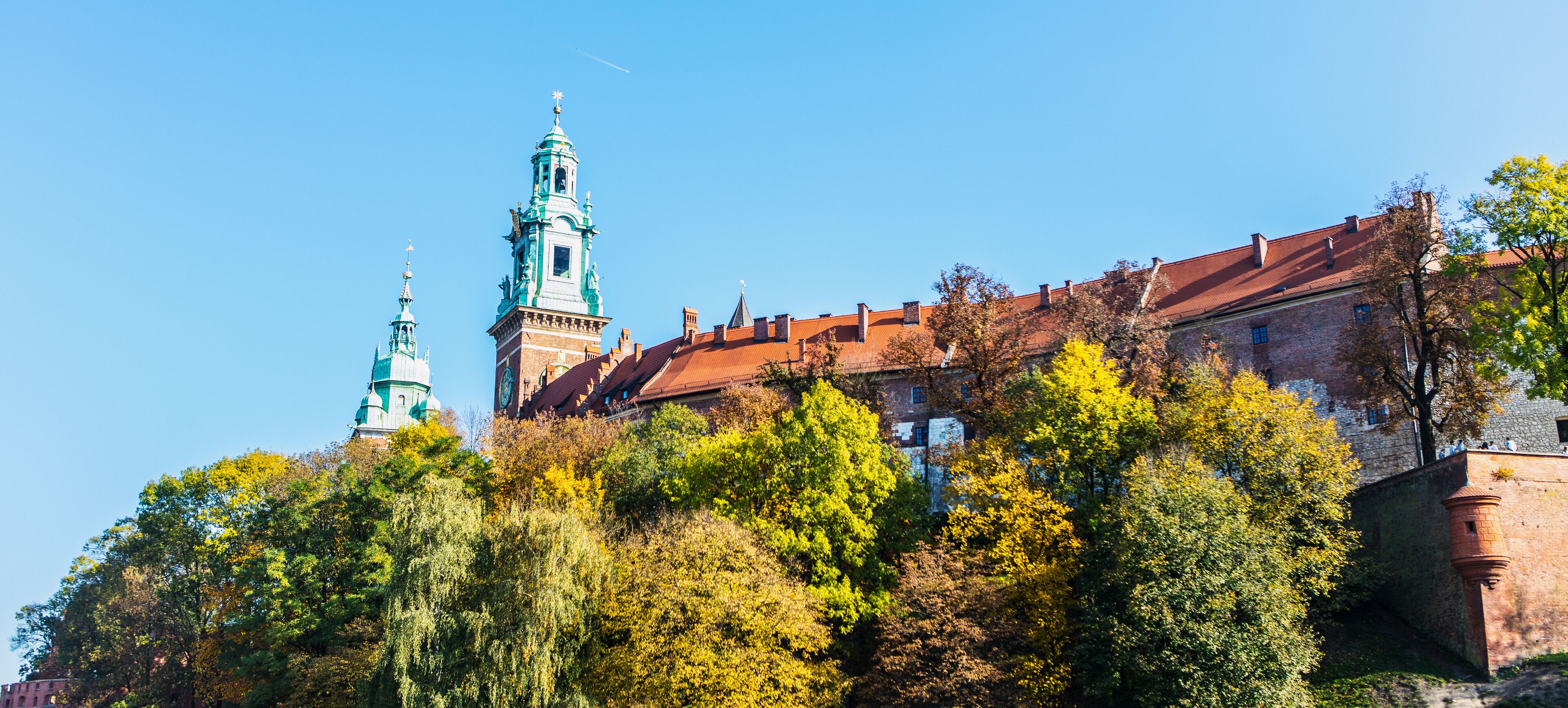 General view of Wawel Castle in sunny day. Residency located in central Kraków, Poland. For centuries residence of kings and the symbol of Polish statehood.