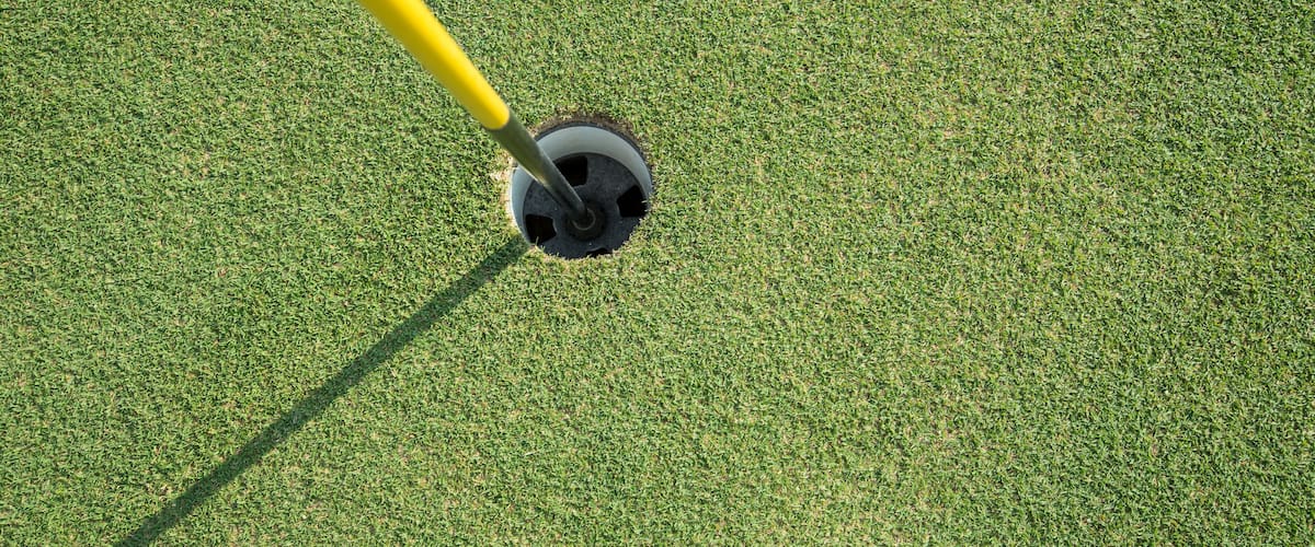 golf cup with yellow pole