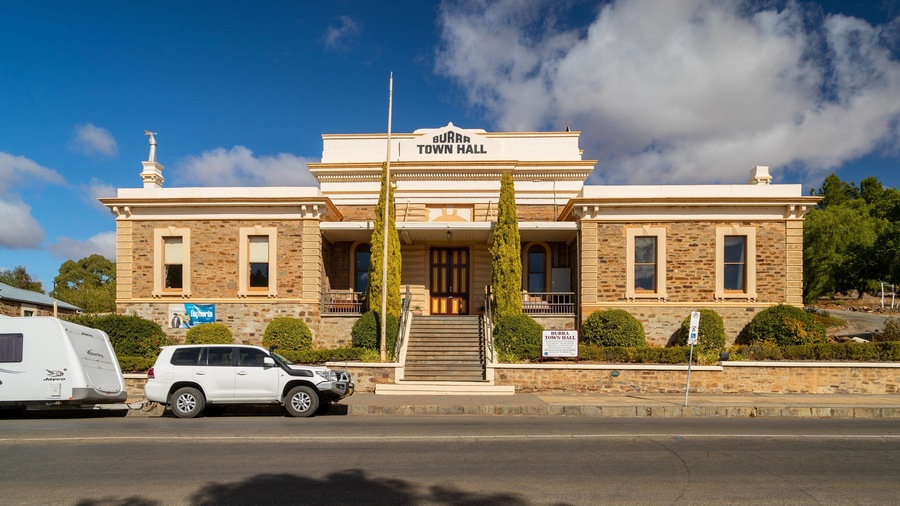 Burra showing signage and an administrative buidling