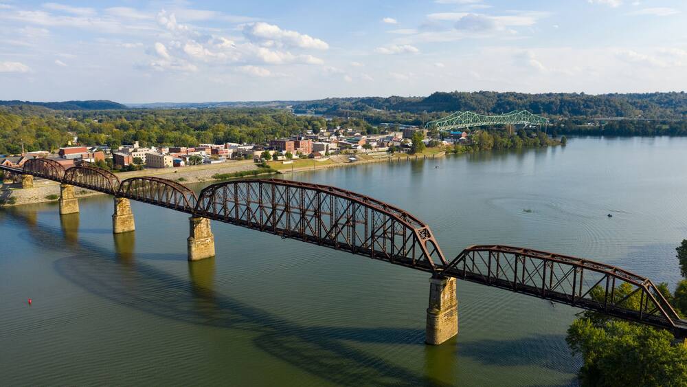 Aerial View Over the Ohio River near Point Pleasant West Virginia USa