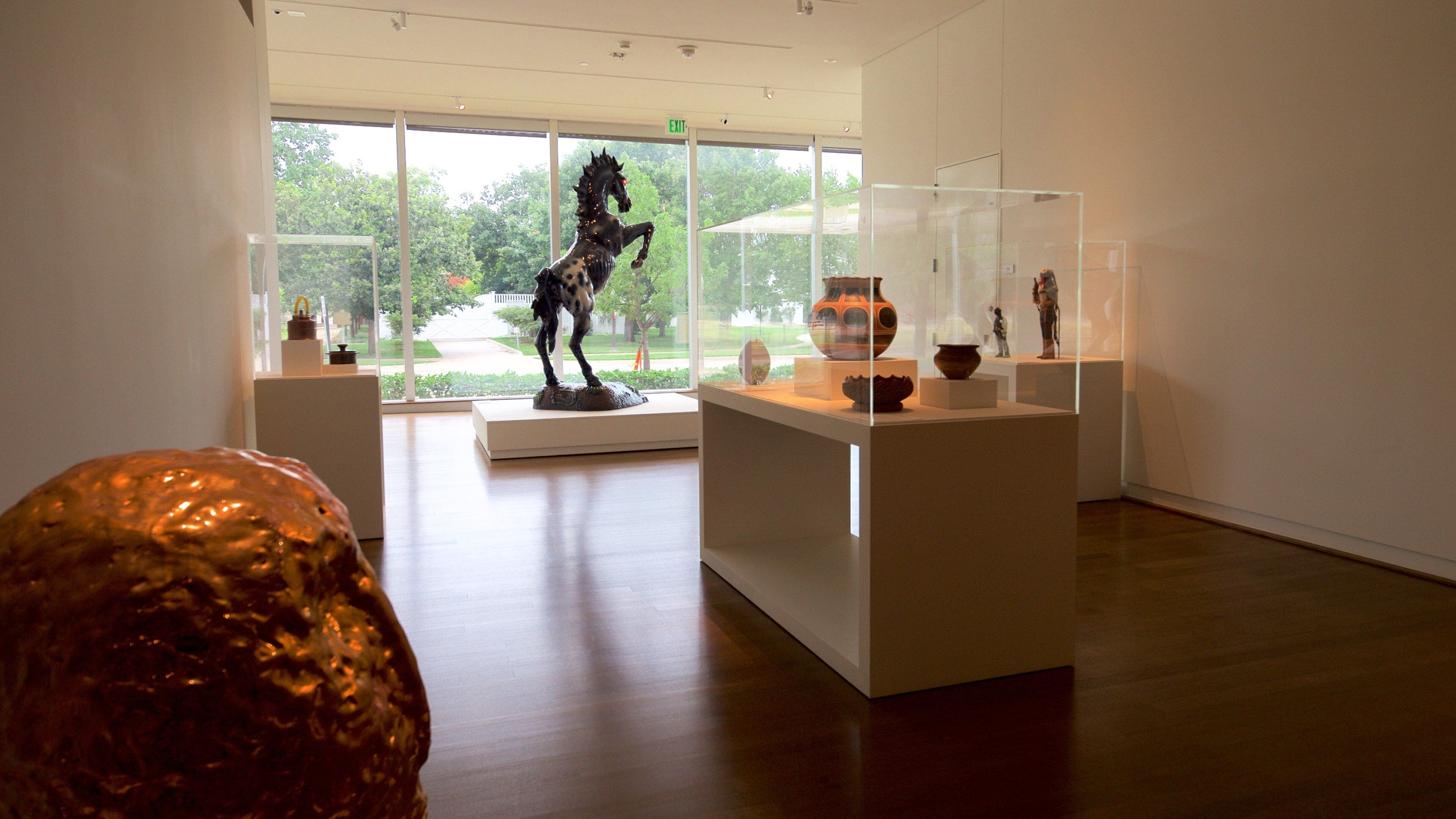 Fred Jones Jr. Museum of Art showing interior views, a statue or sculpture and art